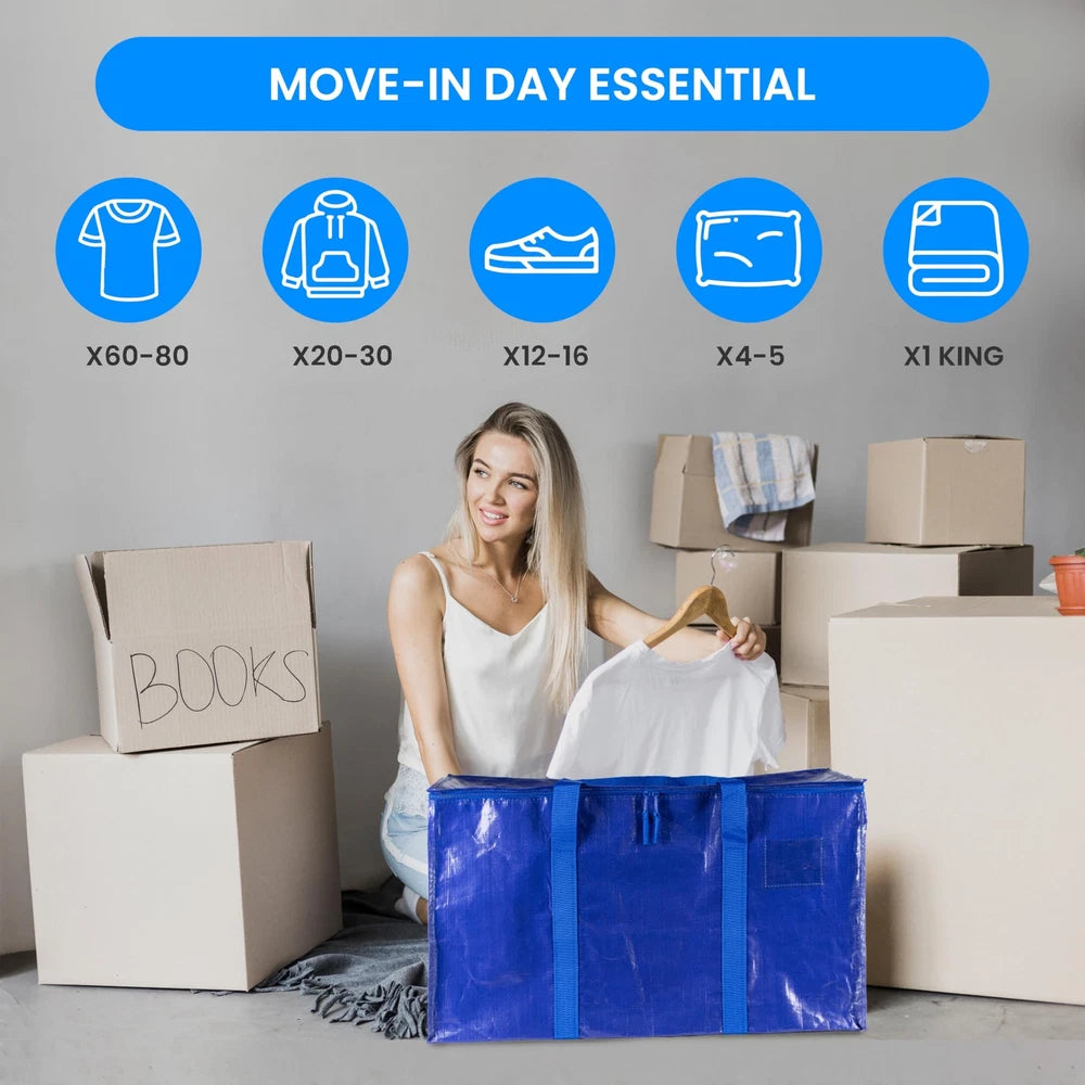 10 Pack Extra Large Moving Bags with Lids Reinforced Handles and Zippers Blue