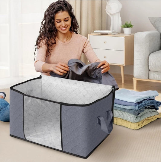 6 Pack Clothes Storage, Foldable Thick Fabric Blanket Storage Bags, Containers f