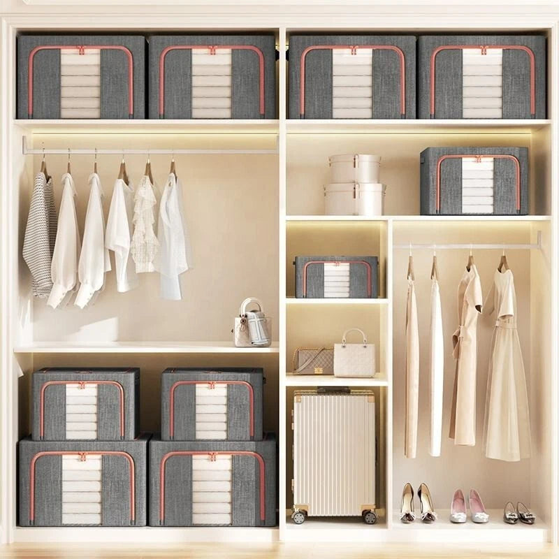 Storage Bins with Metal Frame Stackable Foldable Clothes Organizer - 2Pk