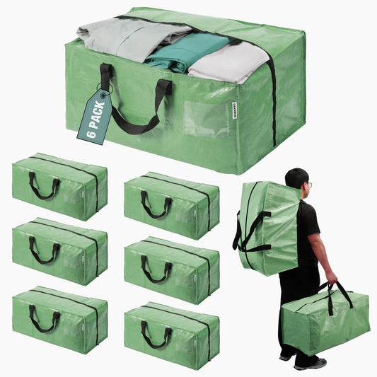 6 Pack Extra Large Moving Bags with Zippers & Carrying Handles Backpack Straps