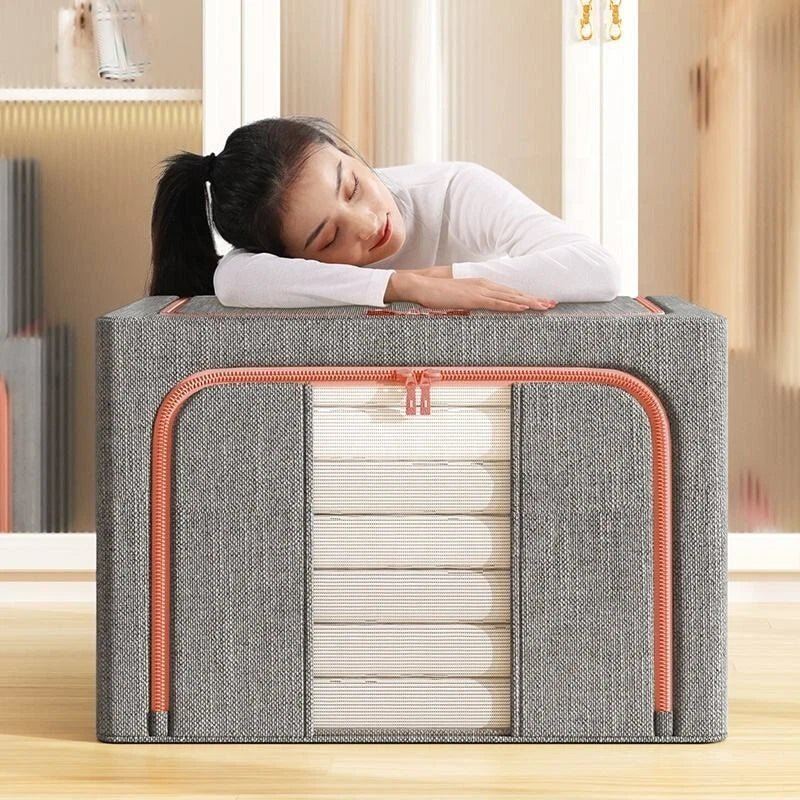 Storage Bins with Metal Frame Stackable Foldable Clothes Organizer - 2Pk