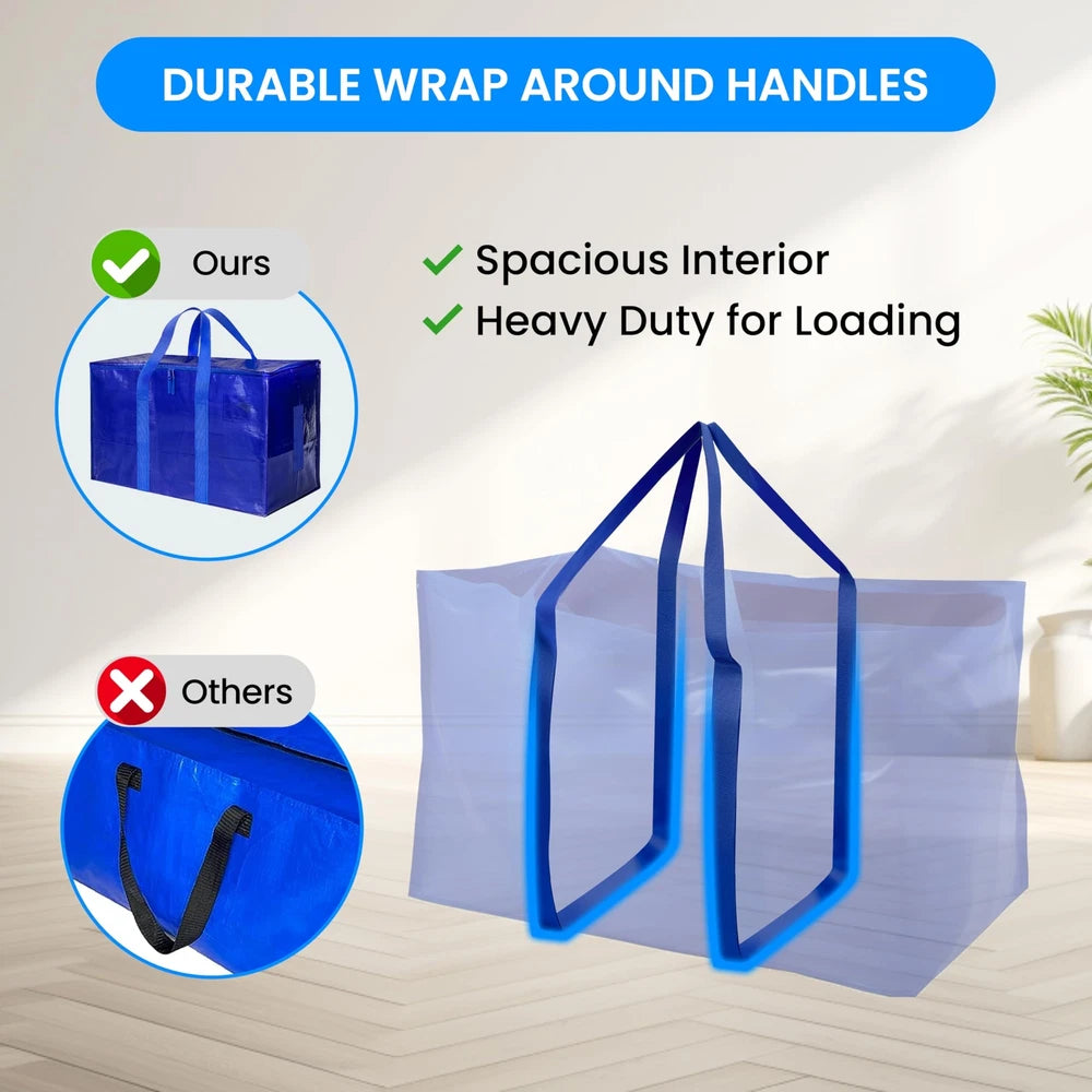 10 Pack Extra Large Moving Bags with Lids Reinforced Handles and Zippers Blue