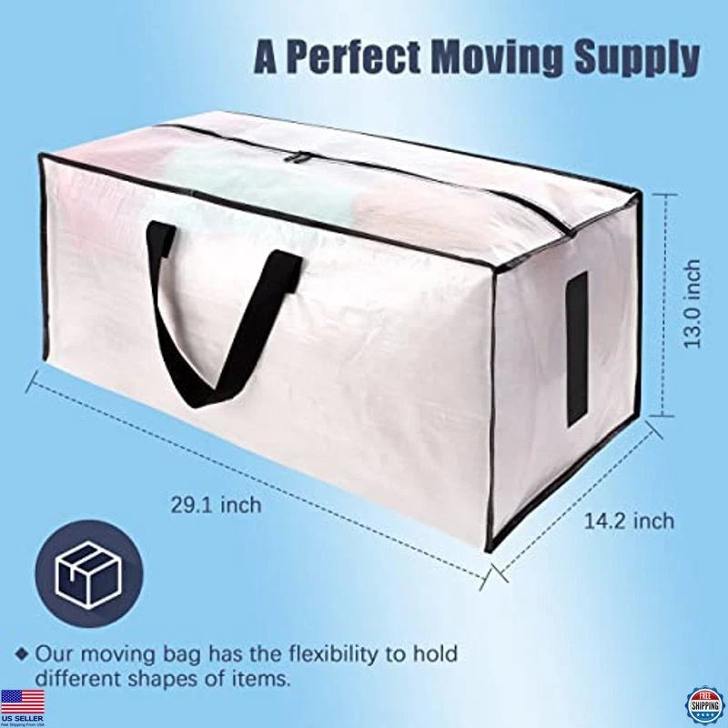 8 Pack Heavy Duty Moving Bags with Zippers & Handles - Water-Resistant Totes