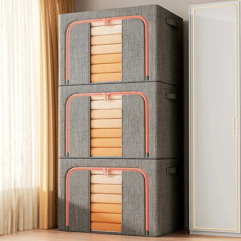 Storage Bins with Metal Frame Stackable Foldable Clothes Organizer - 2Pk