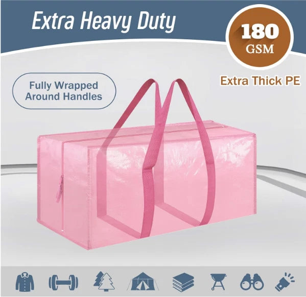 6-Pack Heavy Duty Moving Bags with Strong Zippers & Comfortable Handles – Pink