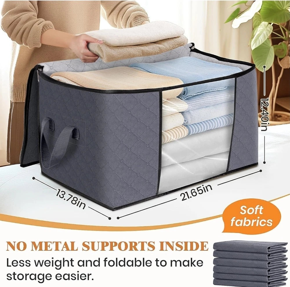 6 Pack Clothes Storage, Foldable Thick Fabric Blanket Storage Bags, Containers f