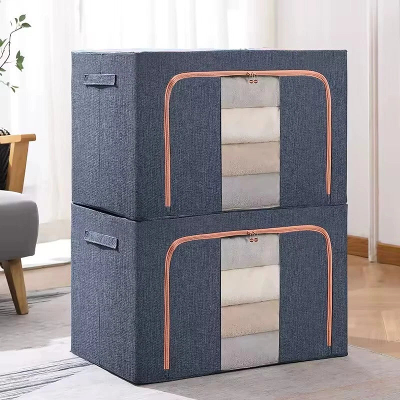 Storage Bins with Metal Frame Stackable Foldable Clothes Organizer - 2Pk