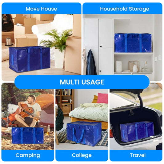 10 Pack Extra Large Moving Bags with Lids Reinforced Handles and Zippers Blue