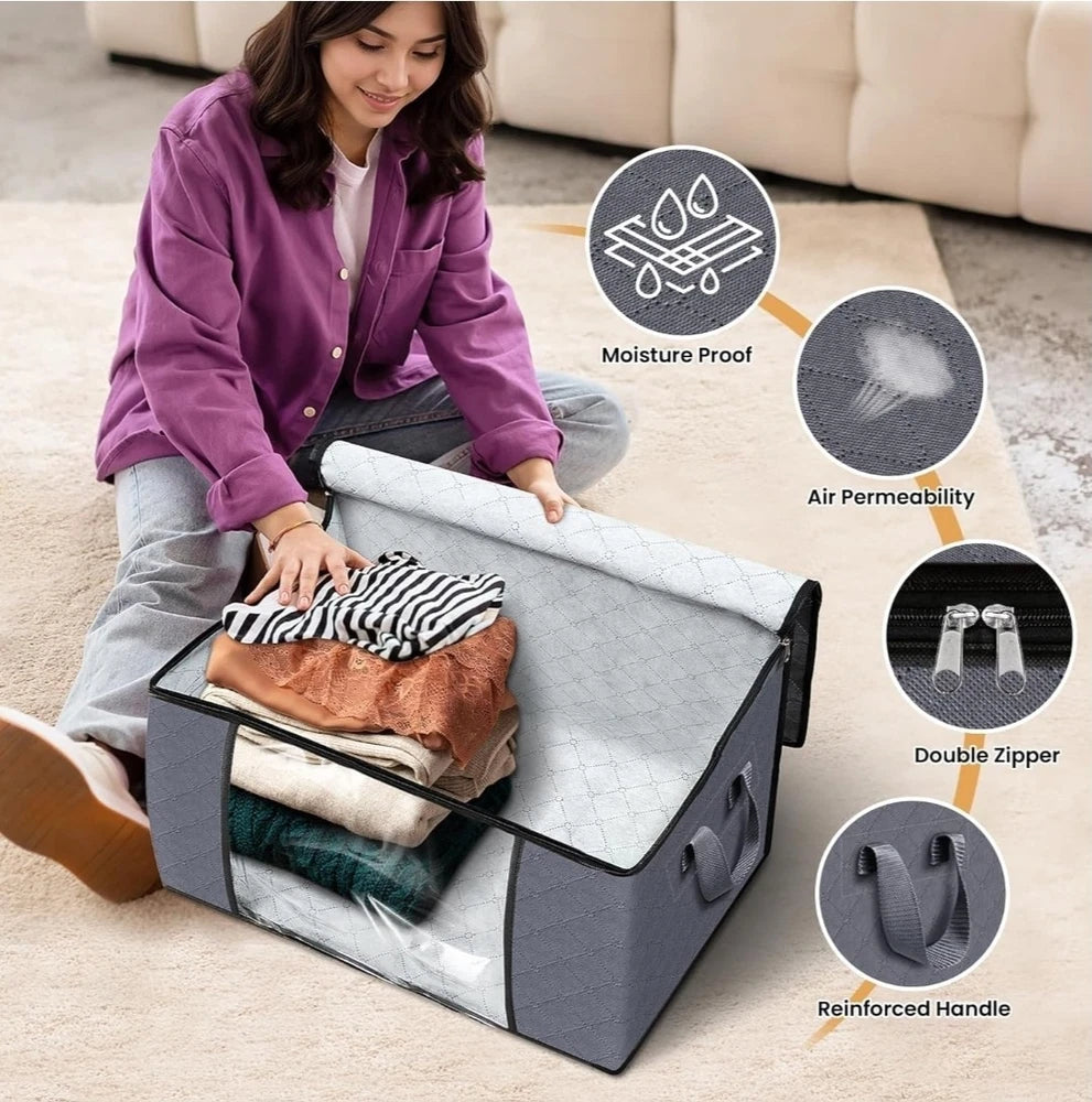 6 Pack Clothes Storage, Foldable Thick Fabric Blanket Storage Bags, Containers f