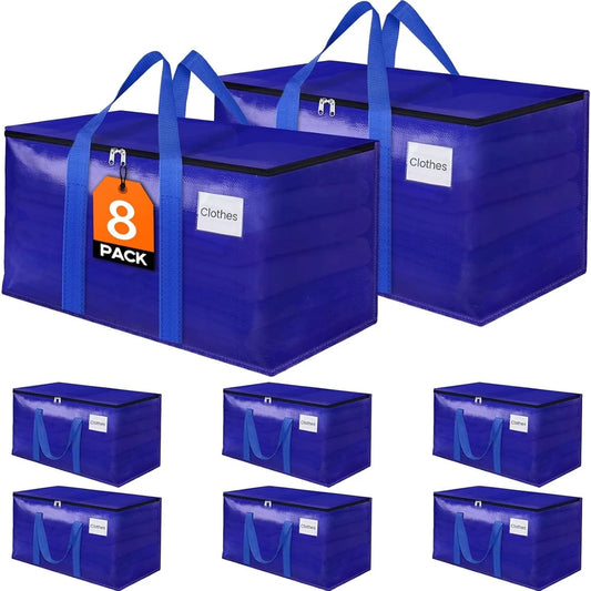 8 Pack Moving Storage Bags Heavy-Duty with Zippers and Reinforced Handles, Movin