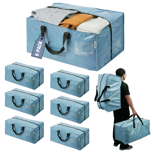 6Pack Extra Large Moving Bags with Zippers & Carrying Handles Backpack Straps