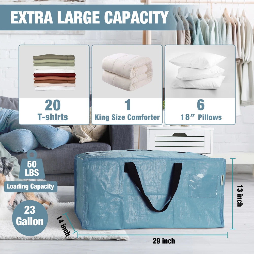 6Pack Extra Large Moving Bags with Zippers & Carrying Handles Backpack Straps