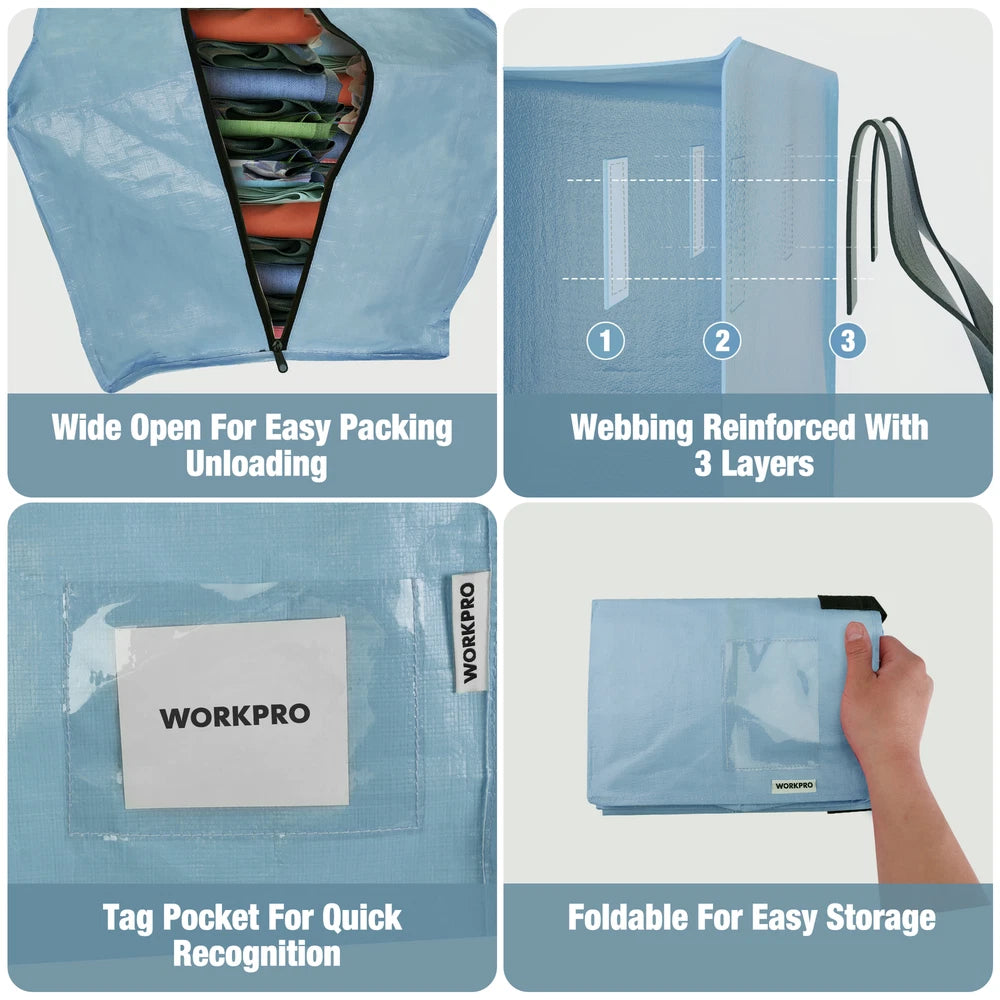 6Pack Extra Large Moving Bags with Zippers & Carrying Handles Backpack Straps