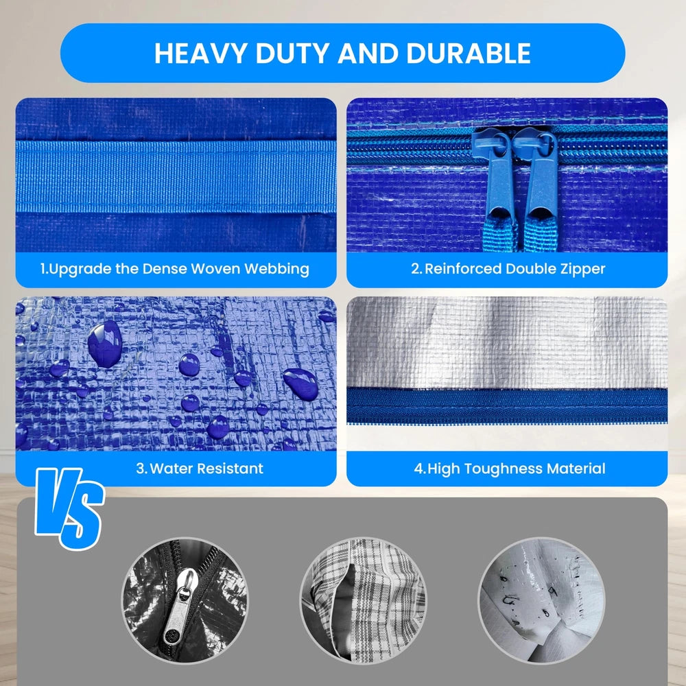 10 Pack Extra Large Moving Bags with Lids Reinforced Handles and Zippers Blue