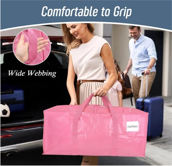6-Pack Heavy Duty Moving Bags with Strong Zippers & Comfortable Handles – Pink