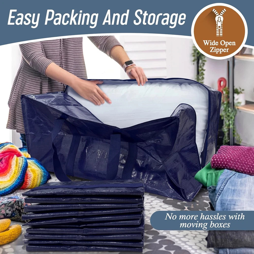 6 Pack Extra Heavy Duty Large Moving Bags with Strong Zipper & Comfortable Handl