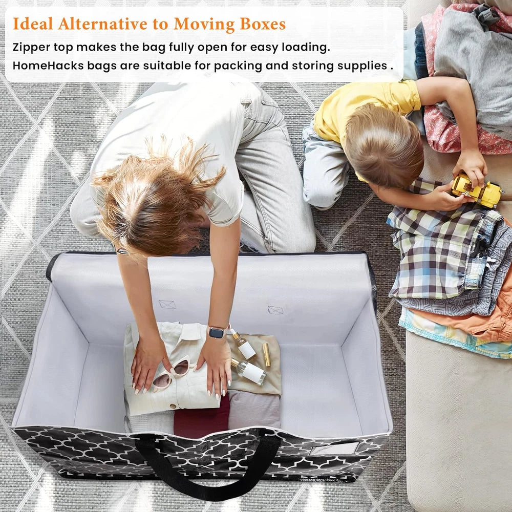 Homehacks Heavy Duty Moving Bags with Tag Pockets, Collapsible Storage Totes for