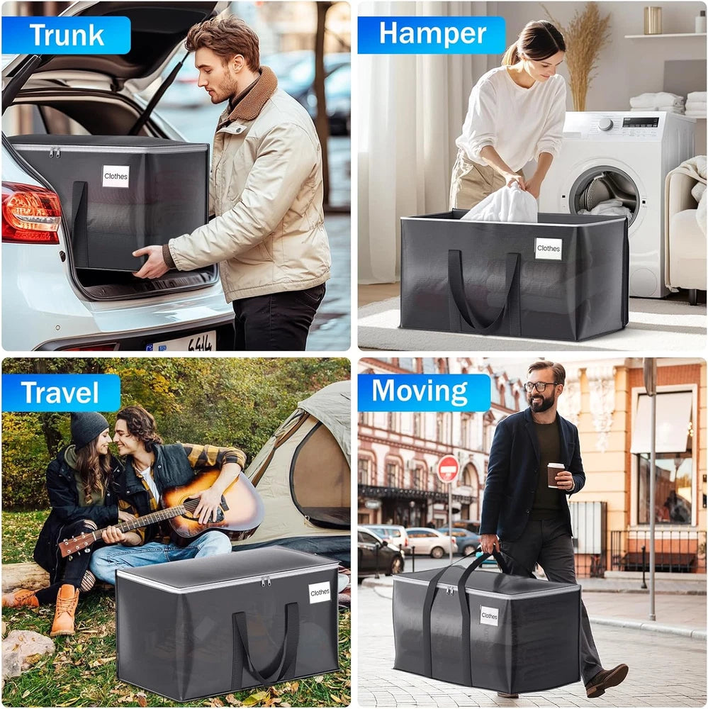 Heavy-Duty 6-Pack Moving Bags with Zipper, Handles & Tags - Grey Totes