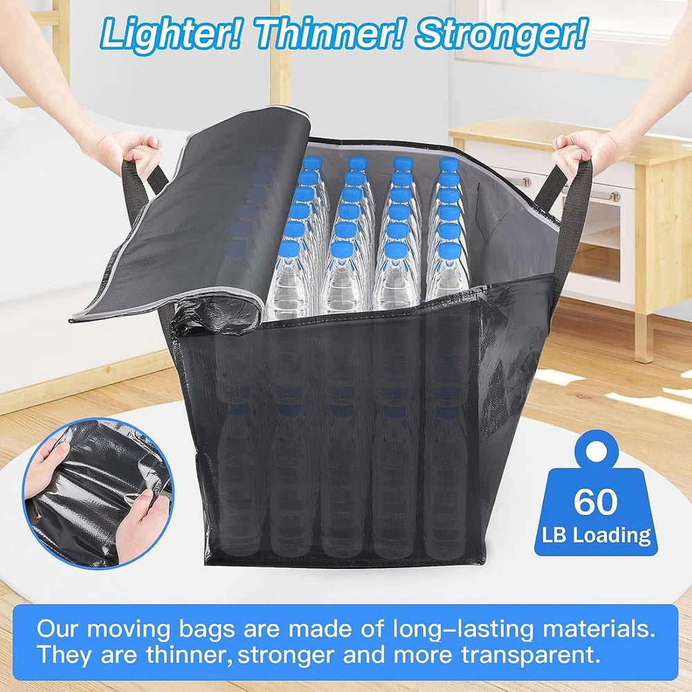 Heavy-Duty 6-Pack Moving Bags with Zipper, Handles & Tags - Grey Totes
