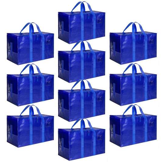 10 Pack Extra Large Moving Bags with Lids Reinforced Handles and Zippers Blue
