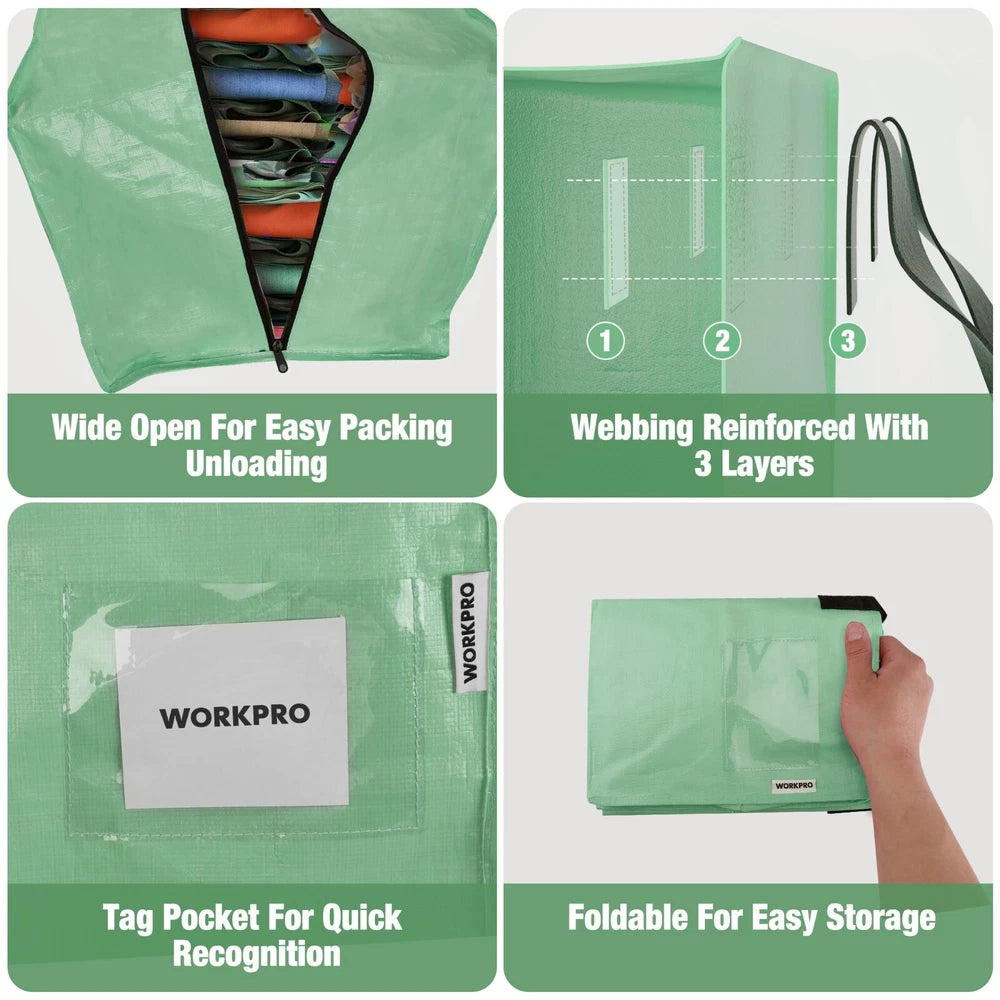 6 Pack Extra Large Moving Bags with Zippers & Carrying Handles Backpack Straps