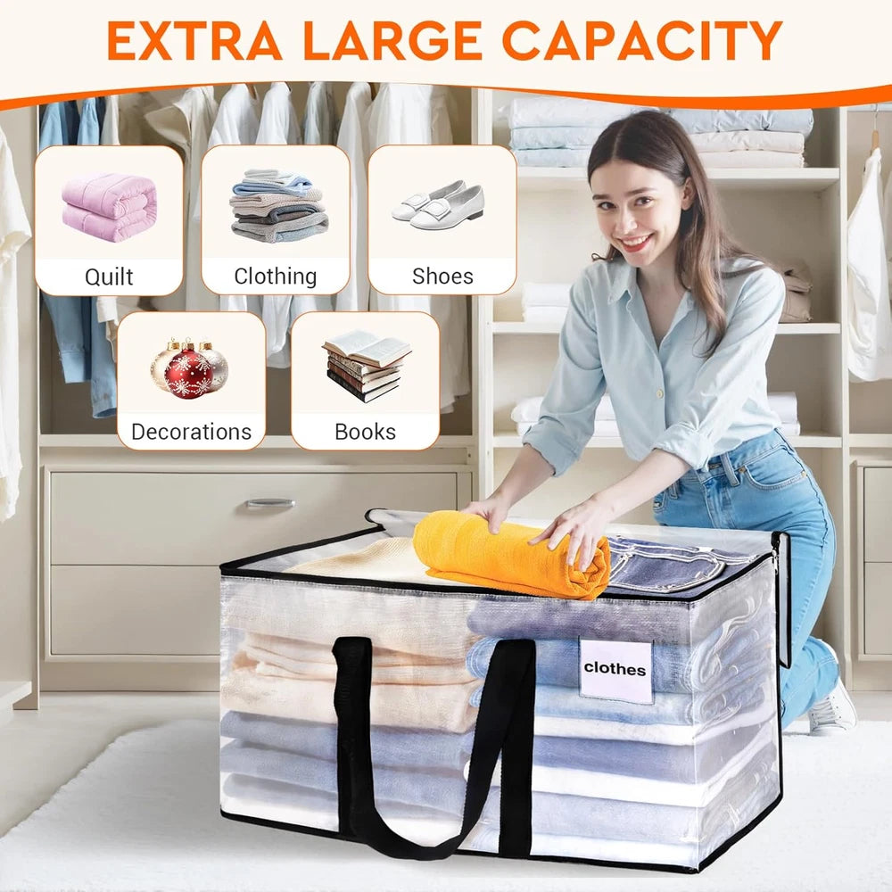 Homehacks Clear Moving Bags Heavy Duty 4 Pack, Storage Bags with Zipper, Extra T