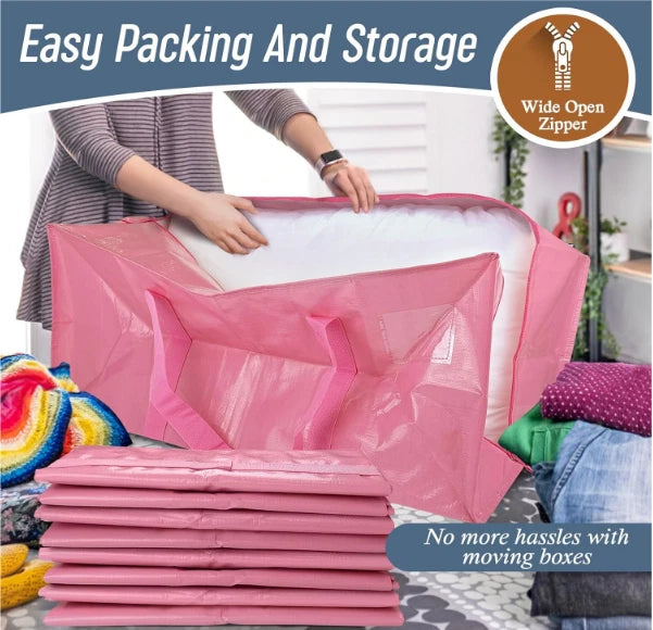 6-Pack Heavy Duty Moving Bags with Strong Zippers & Comfortable Handles – Pink