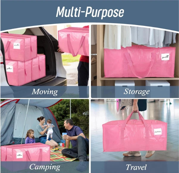 6-Pack Heavy Duty Moving Bags with Strong Zippers & Comfortable Handles – Pink