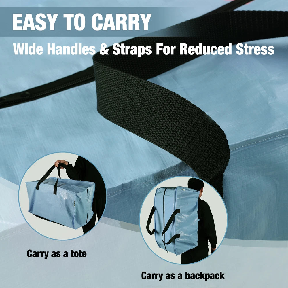 6Pack Extra Large Moving Bags with Zippers & Carrying Handles Backpack Straps