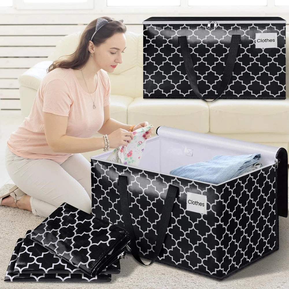 Homehacks Heavy Duty Moving Bags with Tag Pockets, Collapsible Storage Totes for