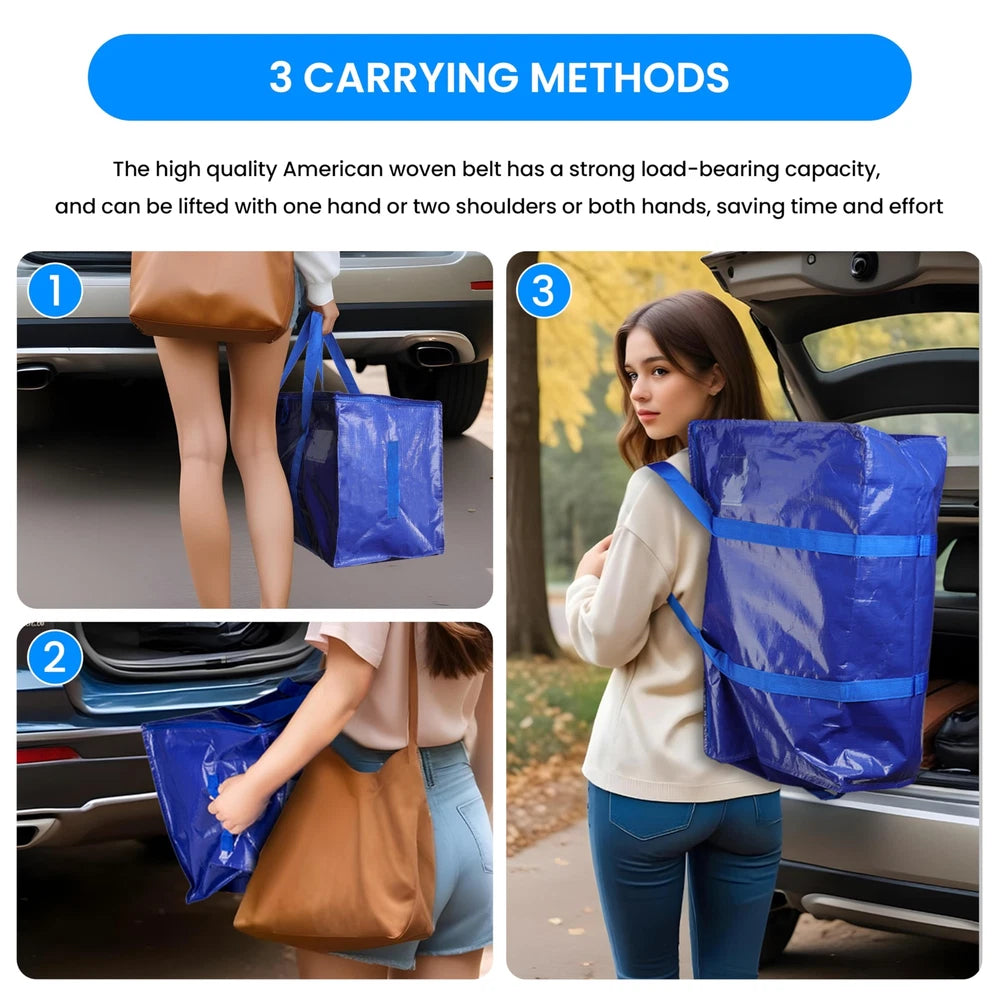 10 Pack Extra Large Moving Bags with Lids Reinforced Handles and Zippers Blue