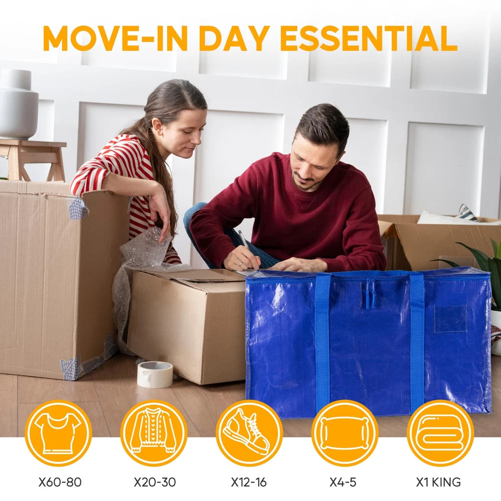10 Pack Extra Large Moving Bags with Lids Reinforced Handles and Zippers Blue