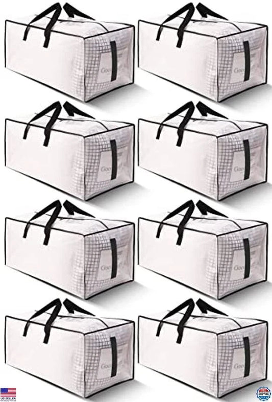8 Pack Heavy Duty Moving Bags with Zippers & Handles - Water-Resistant Totes