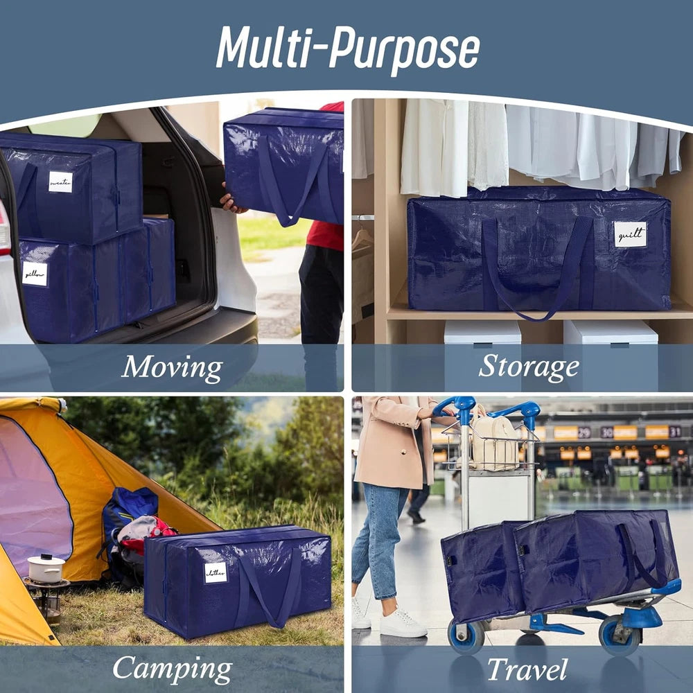 6 Pack Extra Heavy Duty Large Moving Bags with Strong Zipper & Comfortable Handl