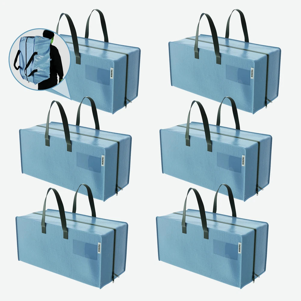 6Pack Extra Large Moving Bags with Zippers & Carrying Handles Backpack Straps