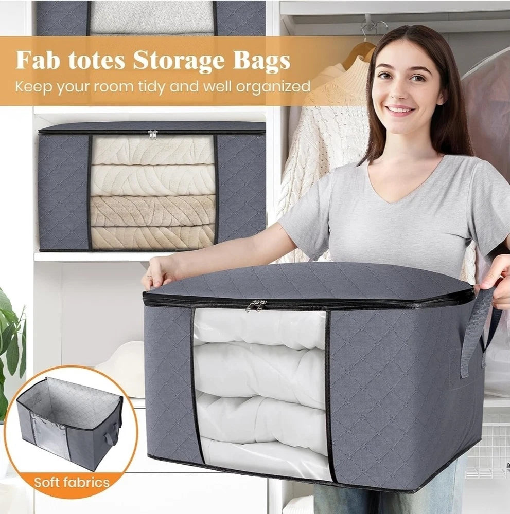 6 Pack Clothes Storage, Foldable Thick Fabric Blanket Storage Bags, Containers f