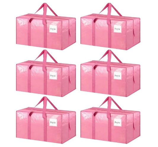 6-Pack Heavy Duty Moving Bags with Strong Zippers & Comfortable Handles – Pink