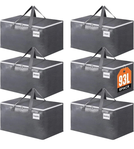 BlissTotes Large Moving Bags, Storage Bags with Zippers, Handles 93L, Gray | NEW