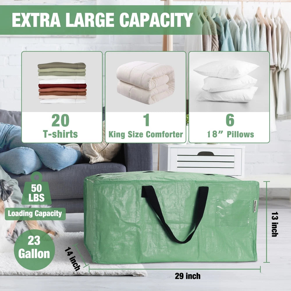 6 Pack Extra Large Moving Bags with Zippers & Carrying Handles Backpack Straps