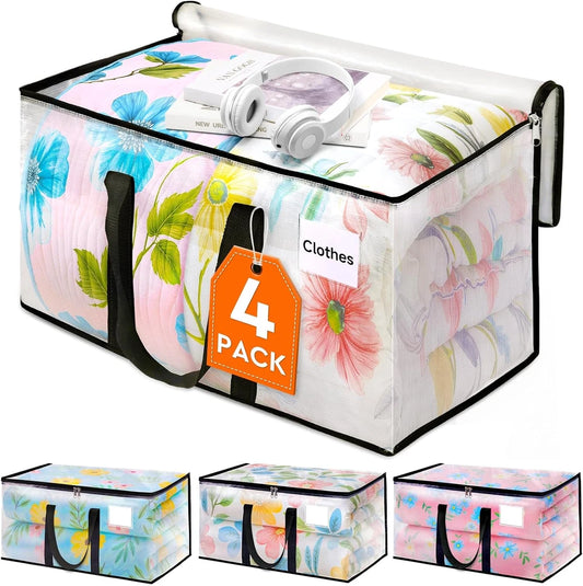 Homehacks Clear Moving Bags Heavy Duty 4 Pack, Storage Bags with Zipper, Extra T