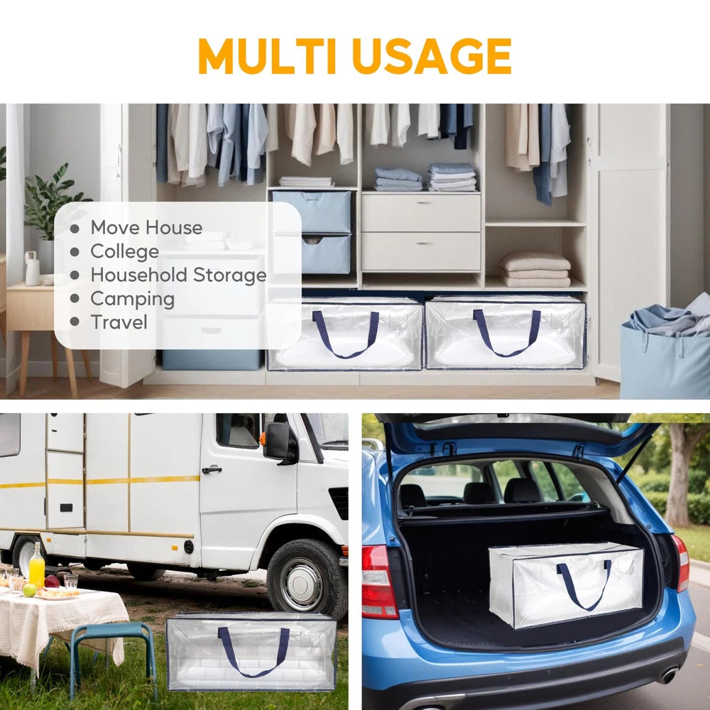 4 Pack Extra Large Moving Bags with Zippers & Carrying Handles, Heavy-Duty St
