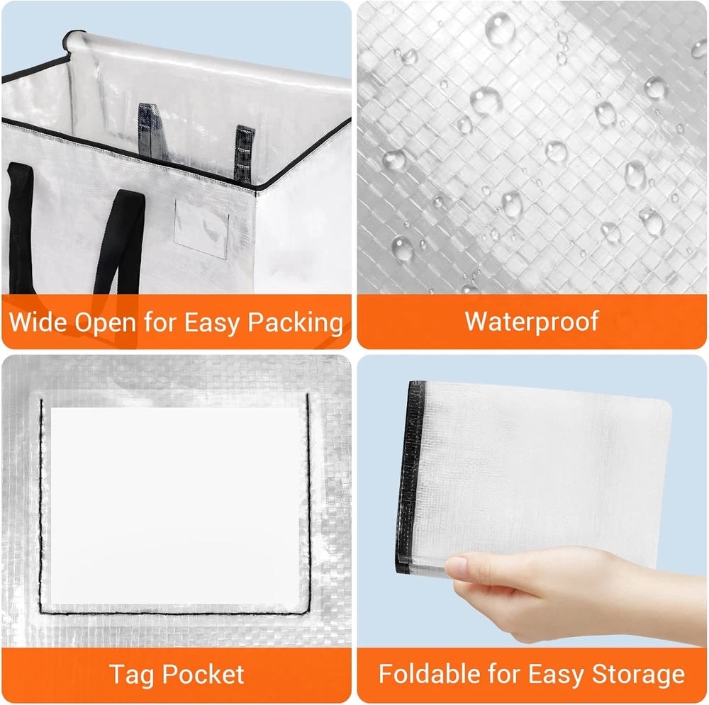 Homehacks Clear Moving Bags Heavy Duty 4 Pack, Storage Bags with Zipper, Extra T