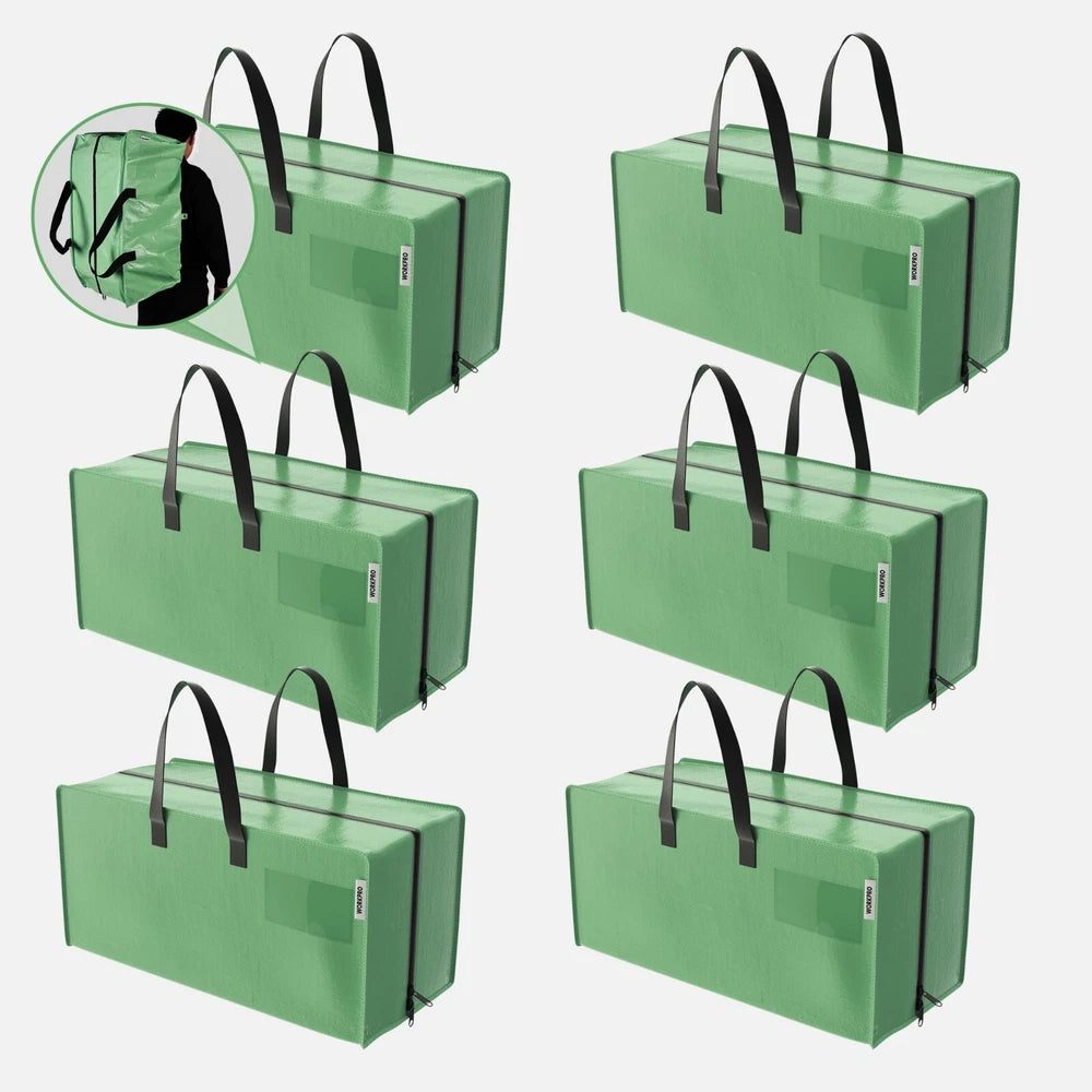 6 Pack Extra Large Moving Bags with Zippers & Carrying Handles Backpack Straps
