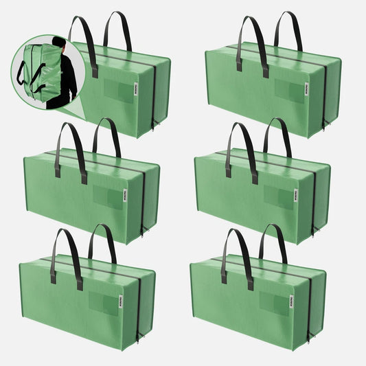 6 Pack Extra Large Moving Bags with Zippers & Carrying Handles Backpack Straps