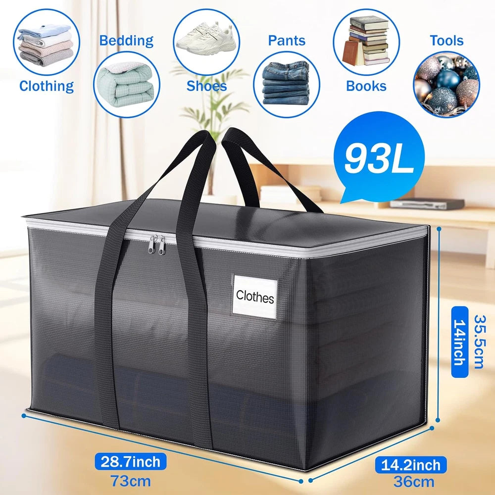 Heavy-Duty 6-Pack Moving Bags with Zipper, Handles & Tags - Grey Totes