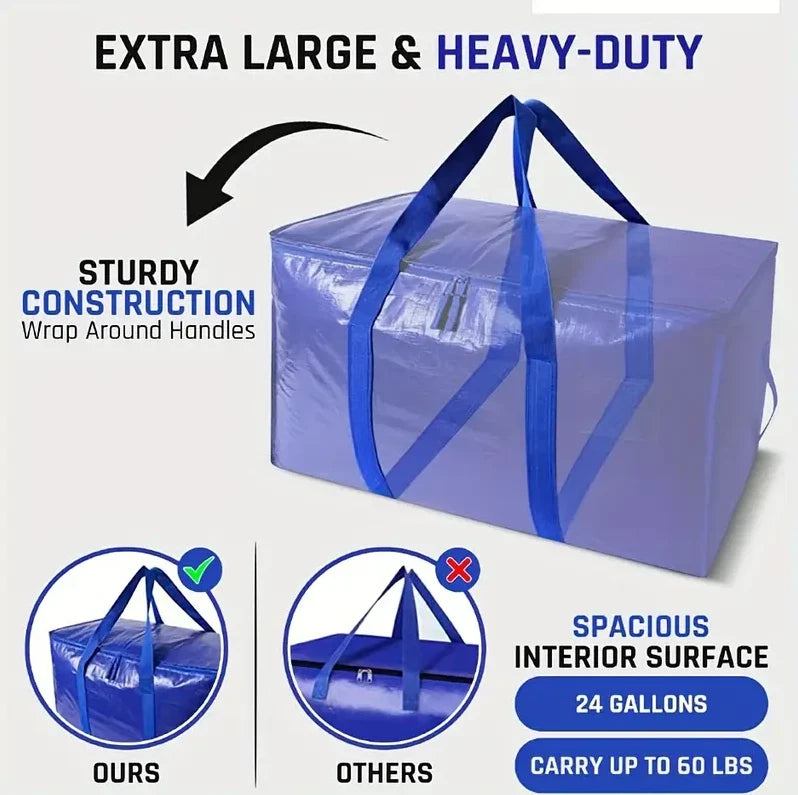 6 Pack Extra Large Moving Bags with Zippers & Carrying Handles – Heavy-Duty
