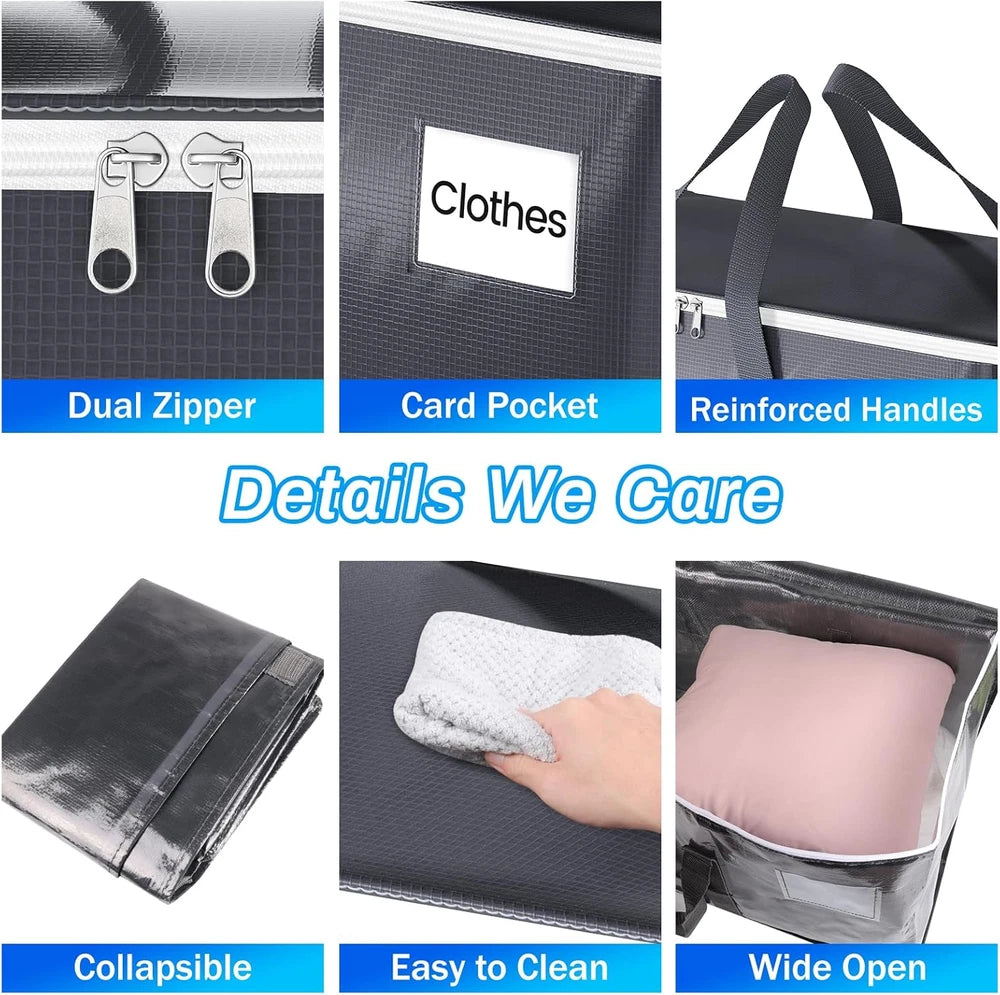 Heavy-Duty 6-Pack Moving Bags with Zipper, Handles & Tags - Grey Totes